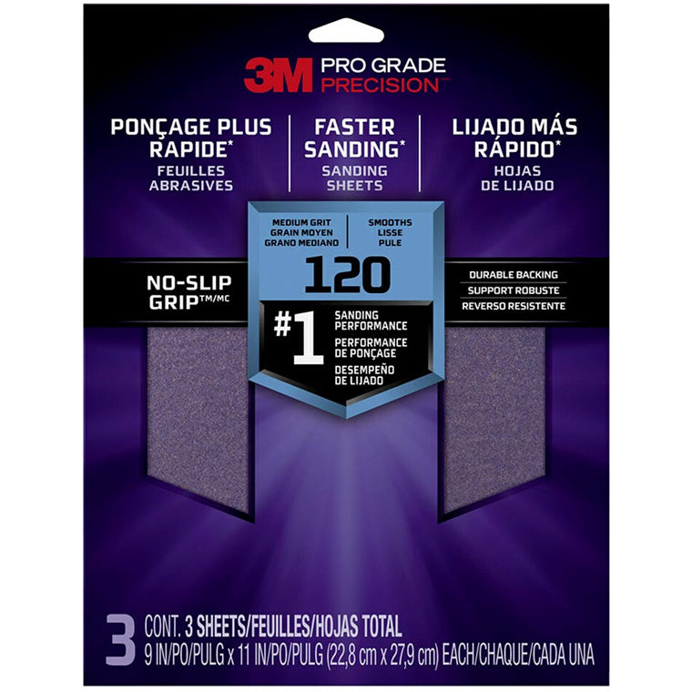 7010417003 - 3M Pro Grade Precision Sanding Sheets 26120TRI-3 120 Grit, Pack of 3