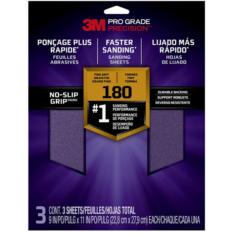 7010416997 - 3M Pro Grade Precision Sanding Sheets 26180TRI-3 180 Grit, Pack of 3