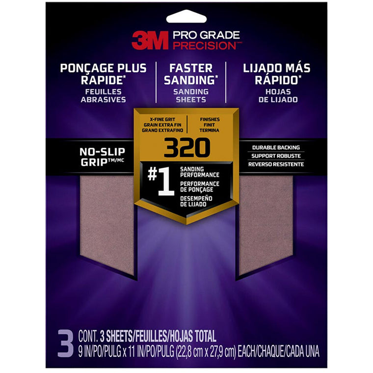 7010416999 - 3M Pro Grade Precision Sanding Sheets 26320TRI-3 320 Grit, Pack of 3