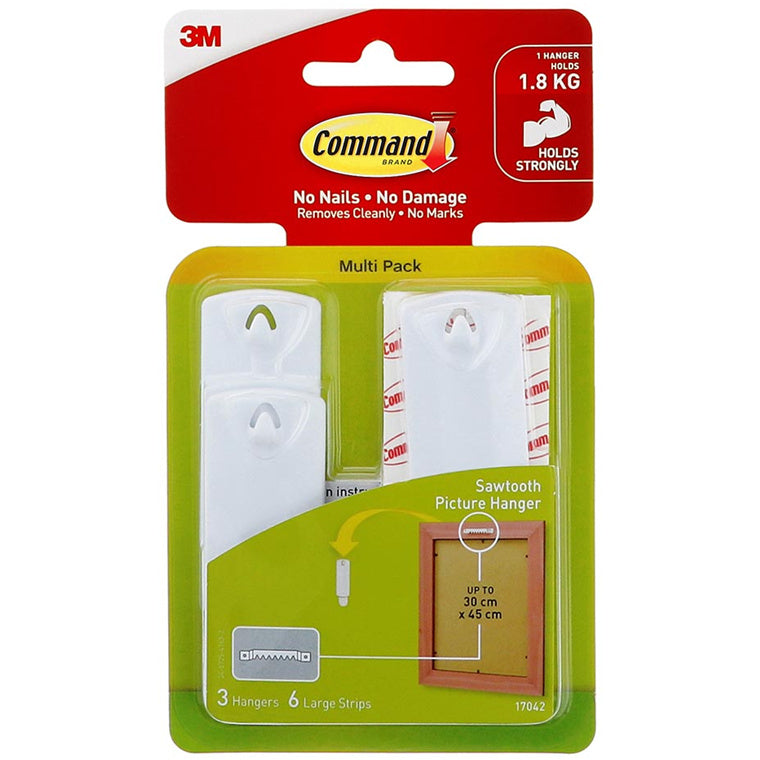 7100337237 - Command Sawtooth Picture Hanger 17042 White, Pack of 3