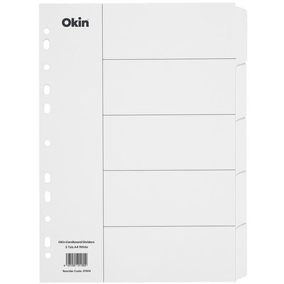 IF604 - Okin Cardboard Dividers 5 Tab White