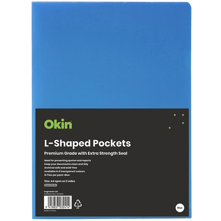 H101414 - Okin L Shaped Pockets A4 Blue, Pack of 12