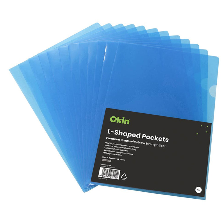 H101414 - Okin L Shaped Pockets A4 Blue, Pack of 12