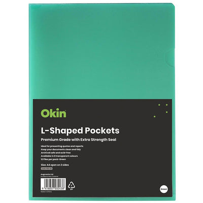 H101438 - Okin L Shaped Pockets A4 Green, Pack of 12