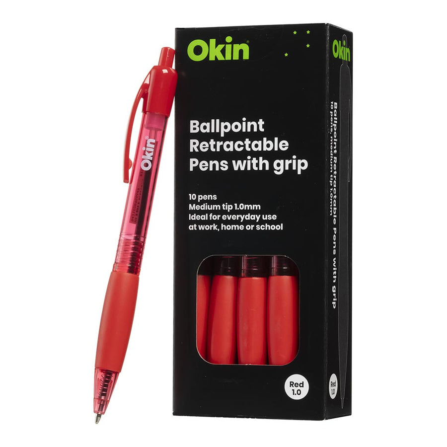 IBPRGRED - Okin Ballpoint Retractable Pen with Grip Red