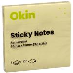 ISAN03Y - Okin Sticky Notes 75mm x 75mm Yellow