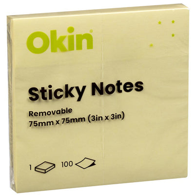 ISAN03Y - Okin Sticky Notes 75mm x 75mm Yellow