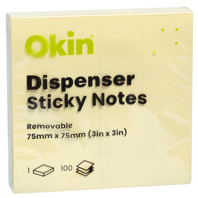 ISANP03Y - Okin Dispenser Sticky Notes 75mm x 75mm Yellow