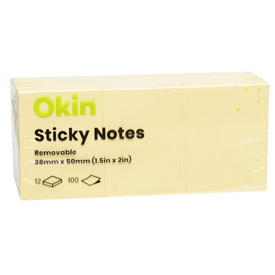 Okin ISAN02Y12 Okin Sticky Notes 38x50mm Yellow, Pack of 12