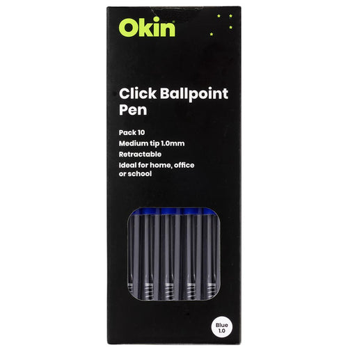 Okin OBPCBLUE10 Okin Click Ballpoint Pen Medium Blue, Pack of 10