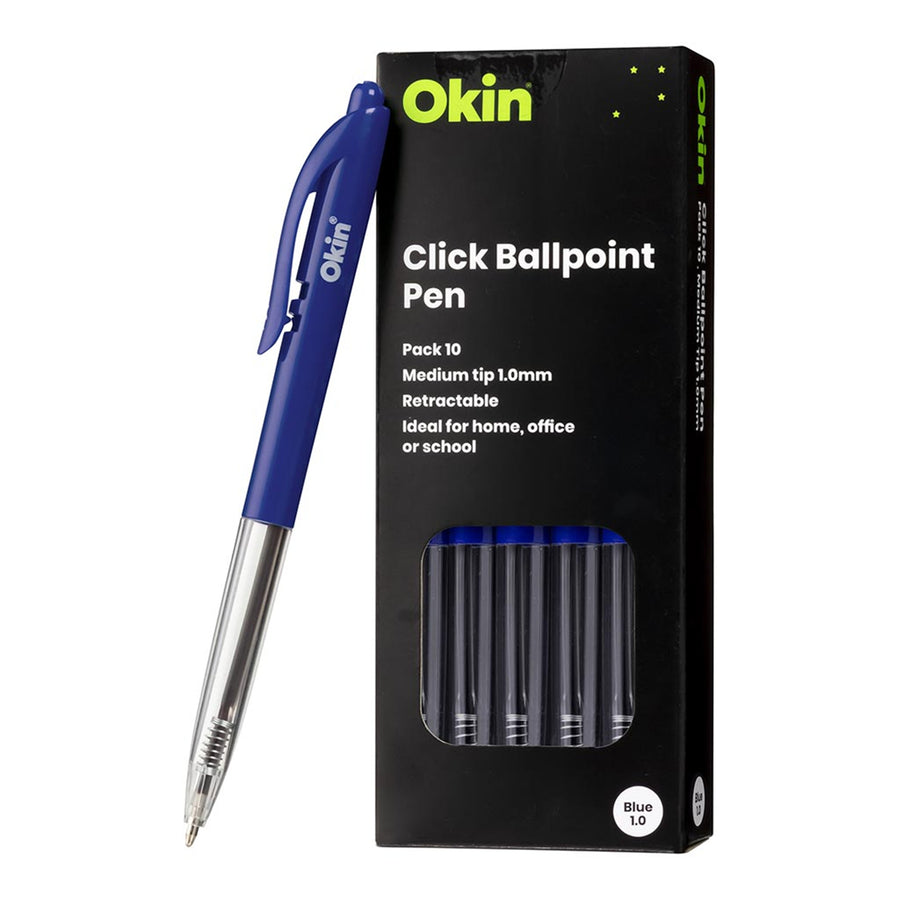 Okin OBPCBLUE10 Okin Click Kugelschreiber Medium Blau, 10er-Pack