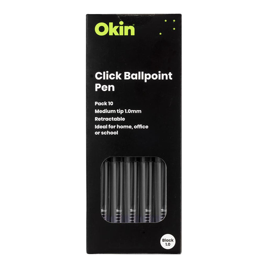 OBPCBLK10 - Okin Click Ballpoint Pen Medium Black, Pack of 10