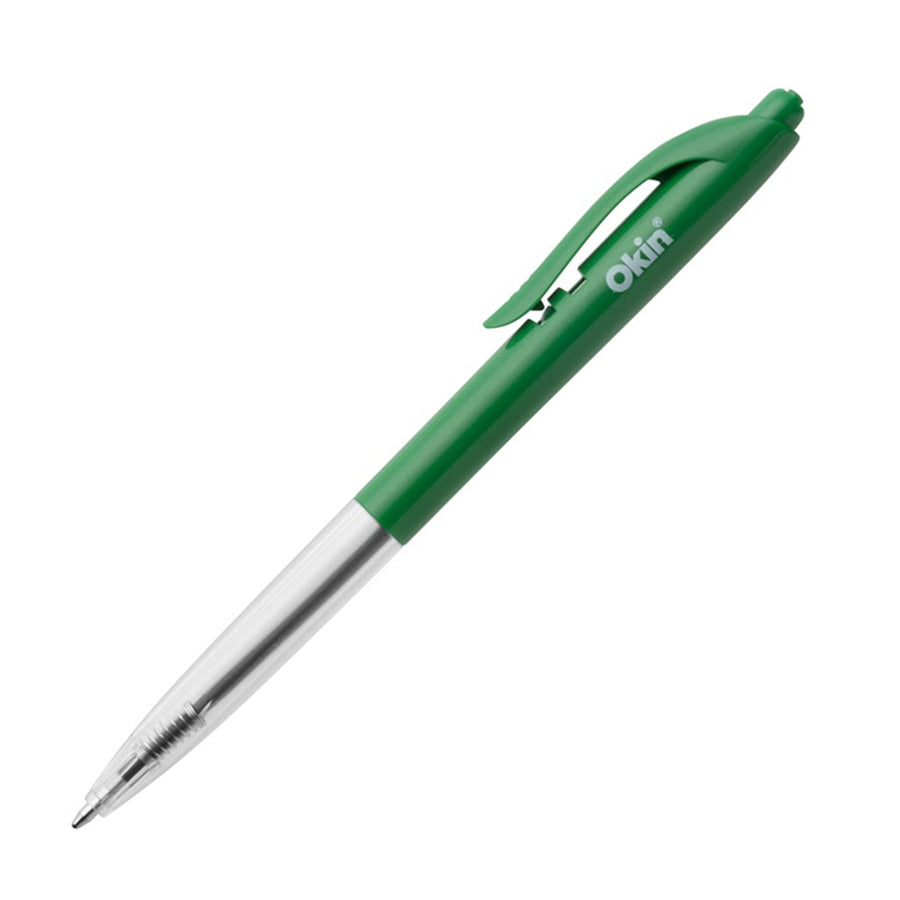 OBPCGRN10 - Okin Click Ballpoint Pen Medium Green, Pack of 10
