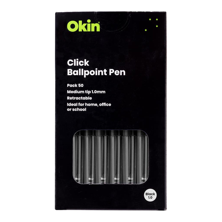 OBPCBLK50 - Okin Click Ballpoint Pen Medium Black, Pack of 50