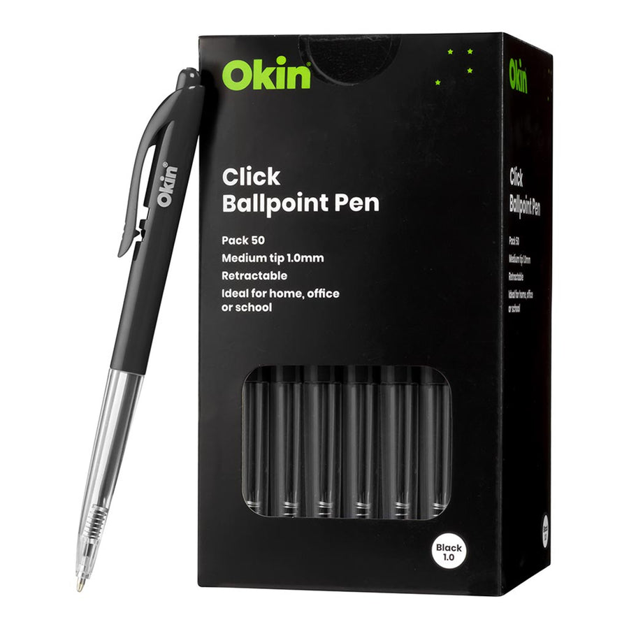 OBPCBLK50 - Okin Click Ballpoint Pen Medium Black, Pack of 50