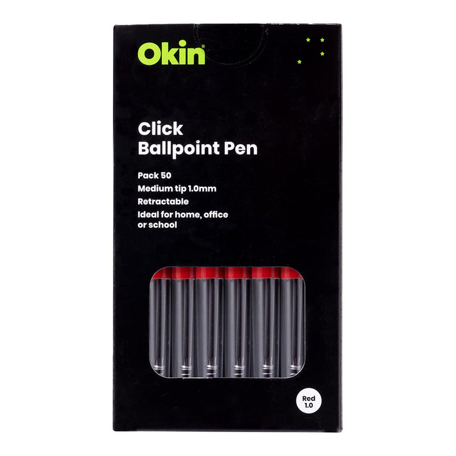 OBPCRED50 - Okin Click Ballpoint Pen Medium Red, Pack of 50