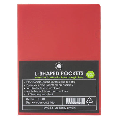 H101421 - Okin L Shaped Pockets A4 Red, Pack of 12