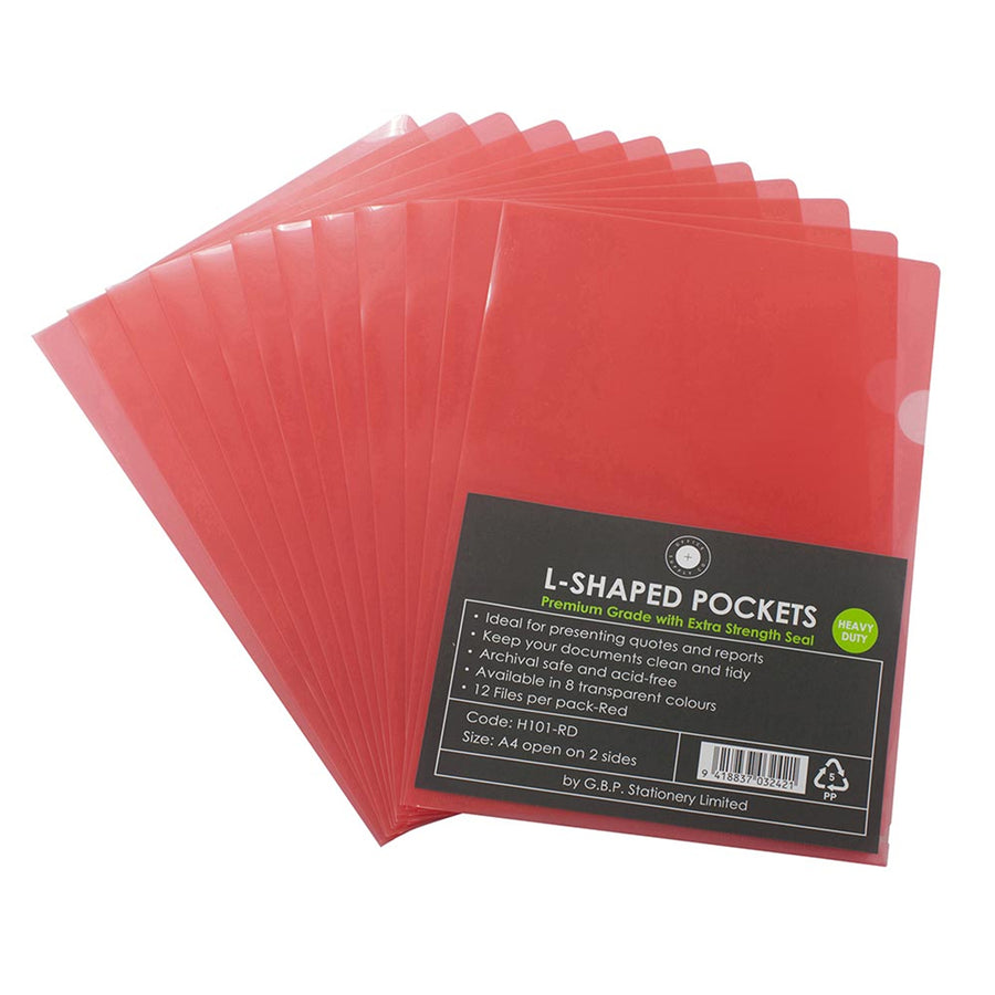 H101421 - Okin L Shaped Pockets A4 Red, Pack of 12