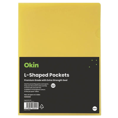 H101445 - Okin L Shaped Pockets A4 Yellow, Pack of 12