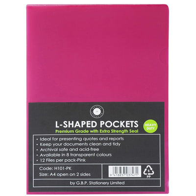 H101471 - Okin L Shaped Pockets A4 Pink, Pack of 12