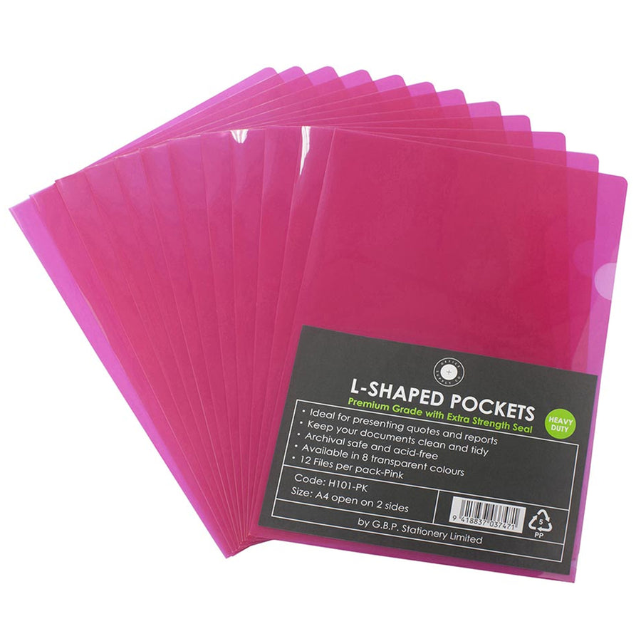 H101471 - Okin L Shaped Pockets A4 Pink, Pack of 12