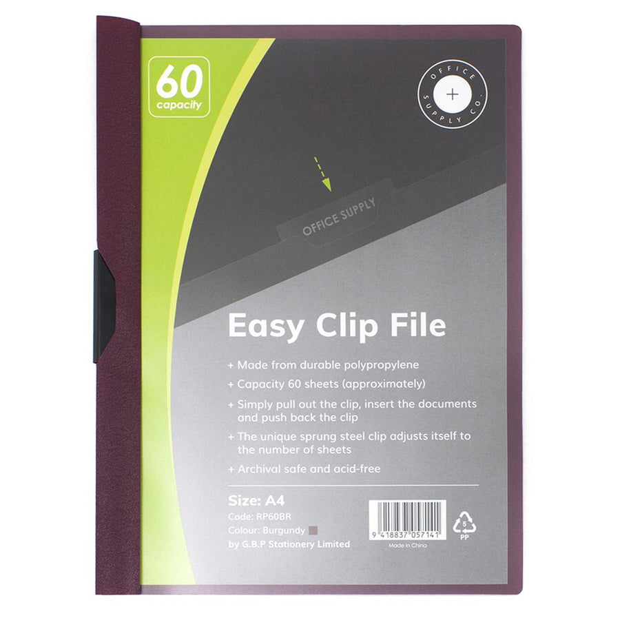 Okin RP60BR - OSC Clip Easy File A4 Burgundy 60 Sheet