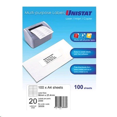 Unistat Unistat DL Label 20up 98 x 25.4 - 100 Pack