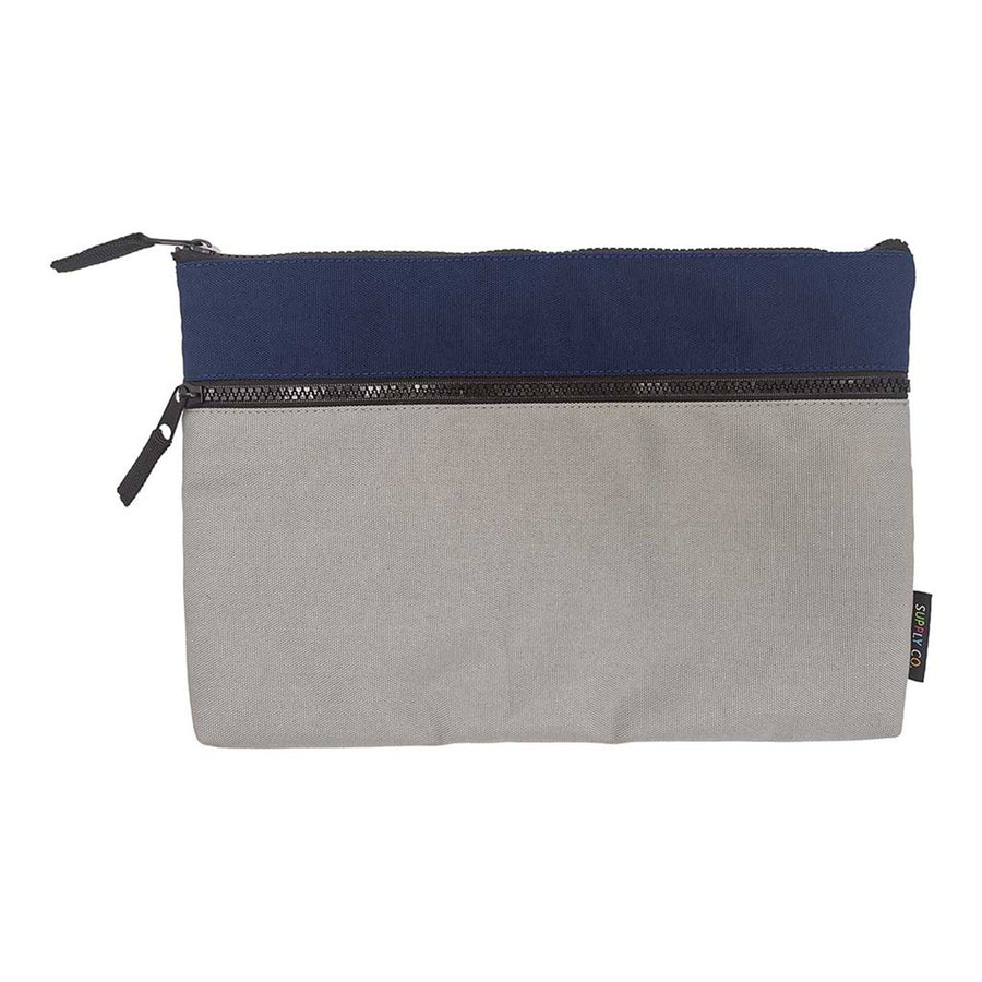 PC-CALGR - Okin Federmäppchen 2 Reißverschlüsse Blau Grau 34x23x2.5cm