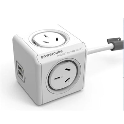 ALLOCACOC PowerCube  4 Outlet Extended USB Surge Protector with 2x USB Ports - 1.5m - White