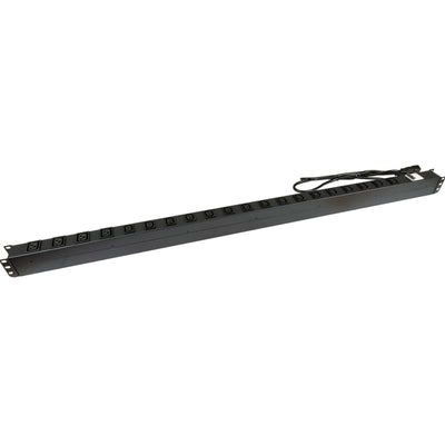 Dynamix RPR-IEC-16A20V 20 Outlet Vertical Power    Rail  (16x 10A IEC C13 & 4x 16A IEC C19) with 6KA C-Curve Circuit Breaker - Integrated 2m power cord (16A IEC C20) 0RU - Colour Black