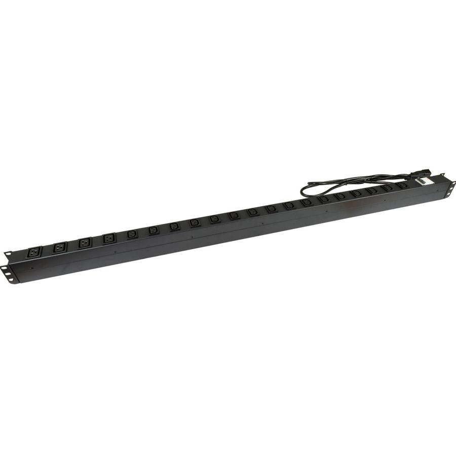 Dynamix RPR-IEC-16A20V 20 Outlet Vertical Power    Rail  (16x 10A IEC C13 & 4x 16A IEC C19) with 6KA C-Curve Circuit Breaker - Integrated 2m power cord (16A IEC C20) 0RU - Colour Black