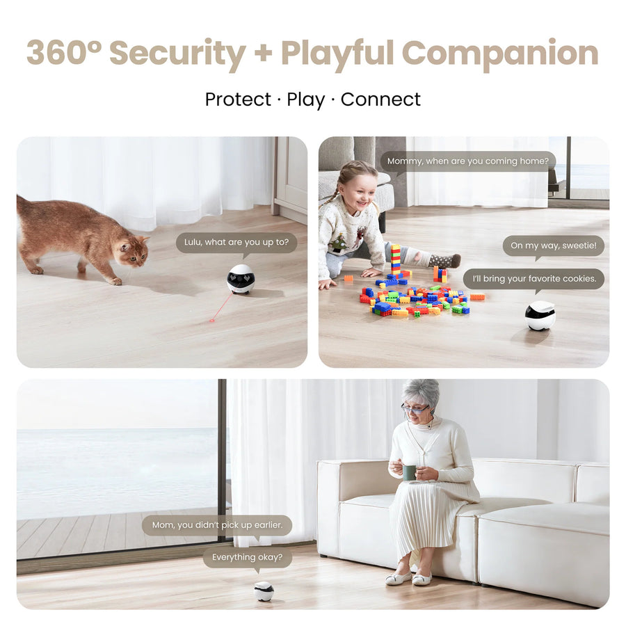 Enabot Air 2 Companion Robot (White) designed for pets, families A 2K  mobile pet/home security cam with  Two-Way Audio with AI Noise Cancellation, IR-CUT Night Vision