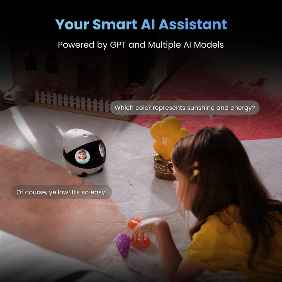 Enabot Air 2 Plus Family Companion Robot (White) designed for  families,pets, Two-Way Video Communication,Vivid 3K Resolution,Smart AI Tracking,Responsive AI Assistant,Long-Lasting Battery