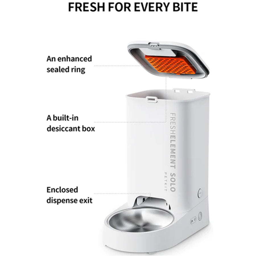 Petkit Fresh Element SOLO Smart Pet Feeder (White) Compatible with mixed-food type Connect via both Wi-Fi(2.4GHz) and Bluetooth, constructed out of premium 304 Stainless steel and food-grade ABS