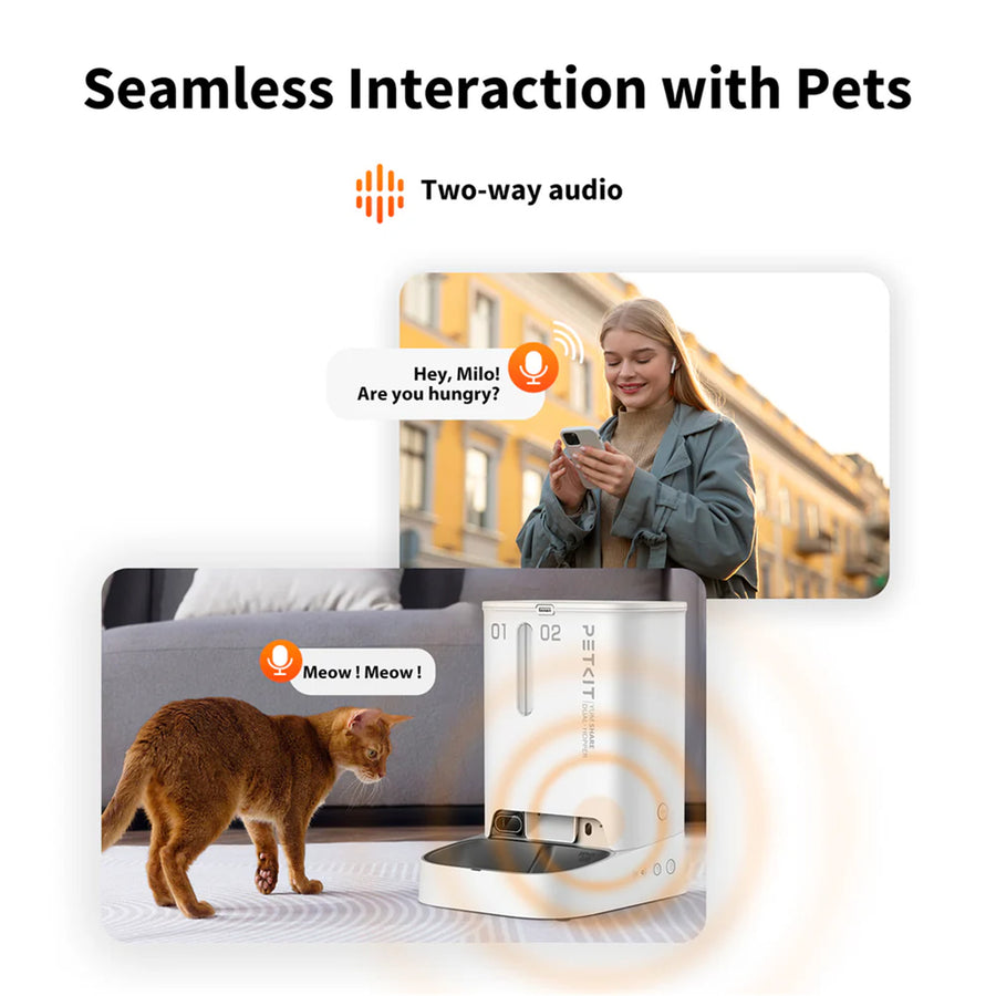 Petkit Yumshare Dual Hopper Automatic Cat Feeder with Camera, 1080P HD Video with Night Vision with 2-Way Audio, Smart App Control Cat Food Dispenser, 2.4G WiFi/Anti-Stick Bowl