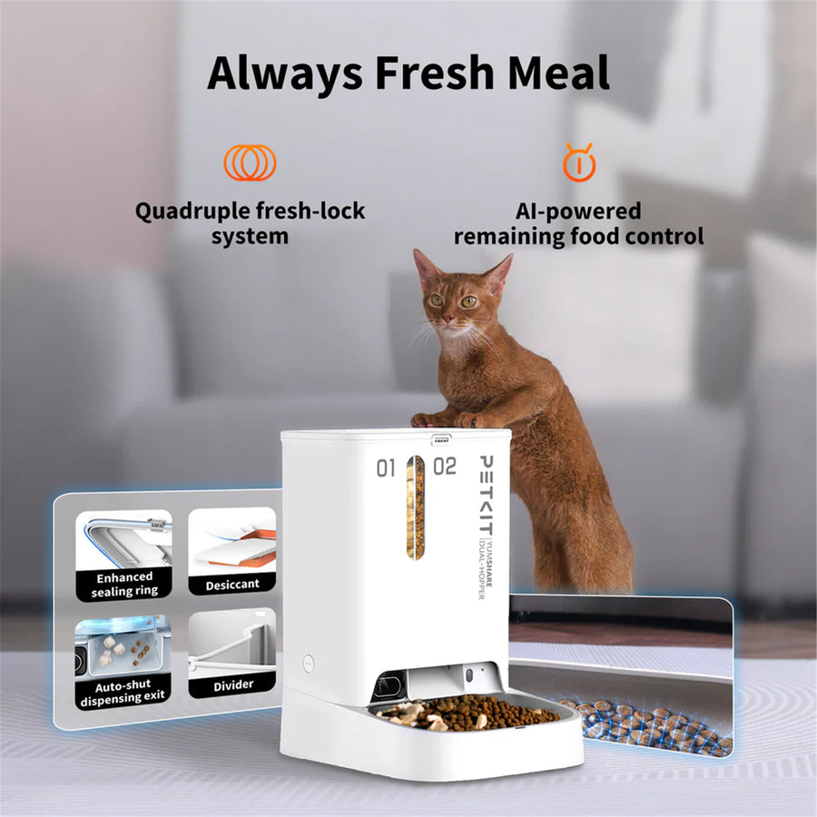 Petkit Yumshare Dual Hopper Automatic Cat Feeder with Camera, 1080P HD Video with Night Vision with 2-Way Audio, Smart App Control Cat Food Dispenser, 2.4G WiFi/Anti-Stick Bowl