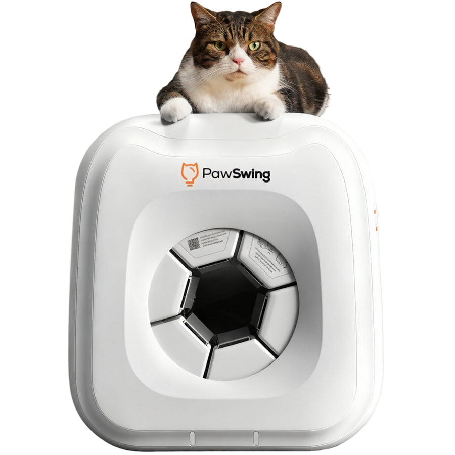 PawSwing Neo Self-Grooming Cat House Smart Size Adaptation - One Machine for All Cats, Hands-Free Grooming No Electricity Needed