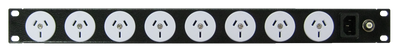 RackPower Power Strip: 8x 10A 3pin outlets, 19" 1U, 10A Thermal Overload, 3m 1mm2 front entry lead, 10A 3 pin Plug