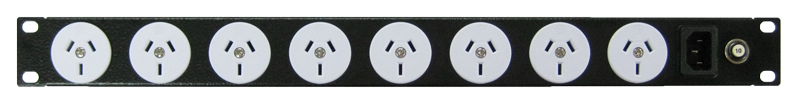 RackPower Power Strip: 8x 10A 3pin outlets, 19" 1U, 10A Thermal Overload, 3m 1mm2 front entry lead, 10A 3 pin Plug