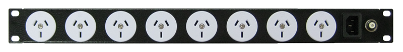 RackPower Power Strip: 8 x 10A 3pin outlets, 19" 1U, 10A Thermal Overload, 10A C14 IEC Inlet.