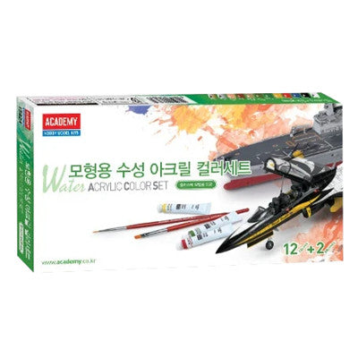 Academy 9-15924 - ACADEMY ACRYLIC 12 TUBES OF PAINT(7.5ML)+2 BRUSHES