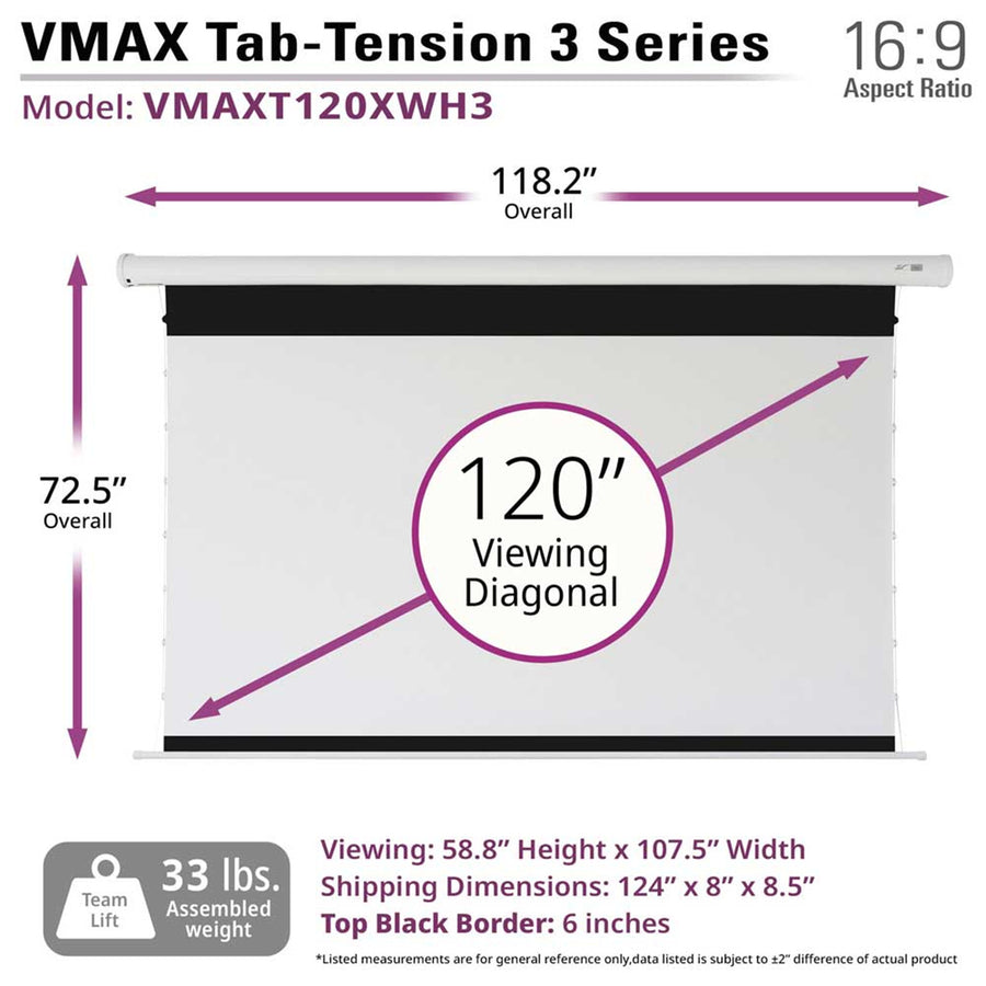 Elite Screens VMAXT120XWH3 - VMAX Tab Tension 3 120 Inches 16:9
