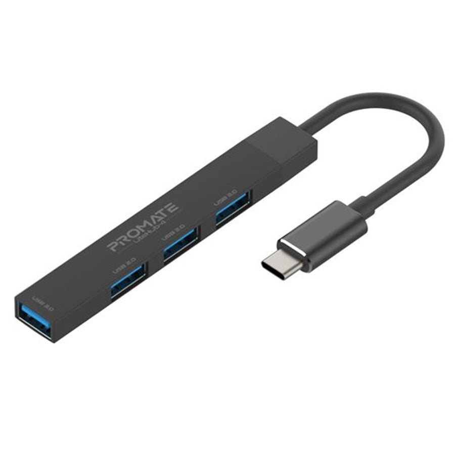 Promate LITEHUB-4-BLK - 4-in-1 Ultra-Slim Multi Port Hub. USB-C & USB-A Adapter. 4x USB-A Ports