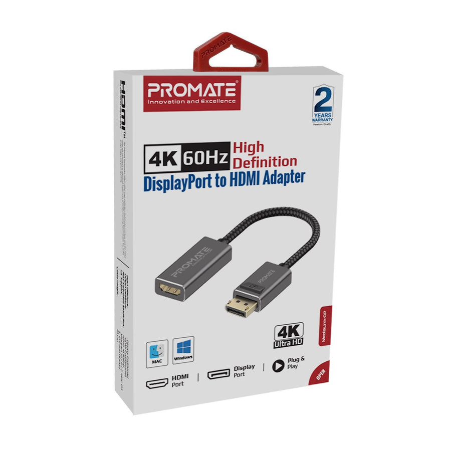 Promate MEDIALINK-DP - DisplayPort to HDMI Adapter Max HDMI Resolution 4K/60Hz Superior Stability