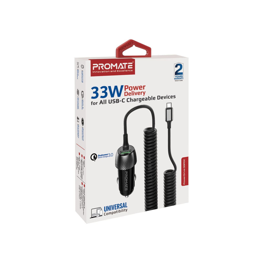 Promate  POWERDRIVE-33PDC 33W Car Charger with USB-C Cable