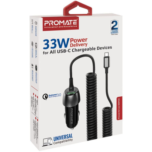 Promate  POWERDRIVE-33PDC 33W Car Charger with USB-C Cable