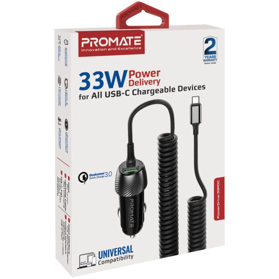 Promate POWERDRIVE-33PDC 33W KFZ-Ladegerät mit USB-C Kabel