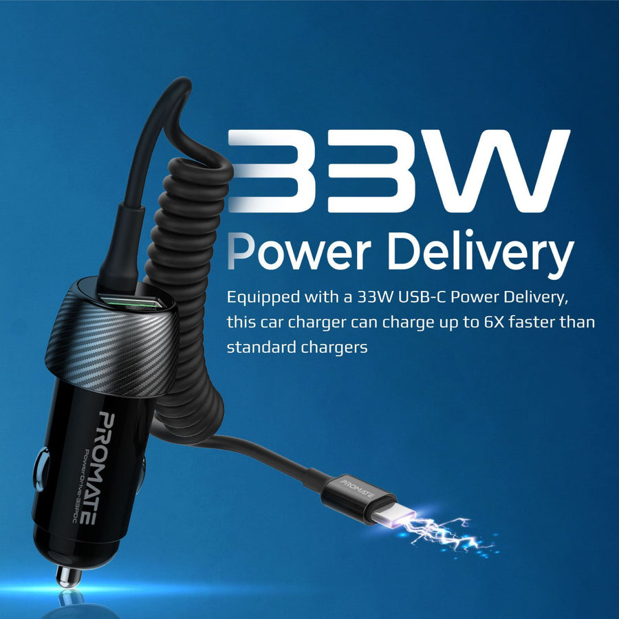 Promate  POWERDRIVE-33PDC 33W Car Charger with USB-C Cable
