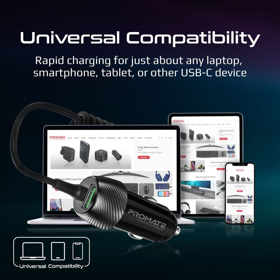 Promate POWERDRIVE-33PDC 33W KFZ-Ladegerät mit USB-C Kabel