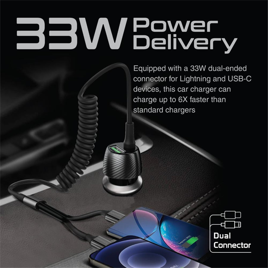 Promate POWERDRIVE33PDCI - 33W Car Charger w/ Lightning & USB-C USB-A Port Qualcomm 3.0 18W Quick Charge